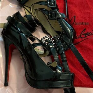 Christian Louboutin Black Patent Multi-Strap Heels